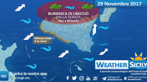 Sicilia, forti venti di Libeccio mercoledì. Intensità di burrasca dalla serata sul settore tirrenico