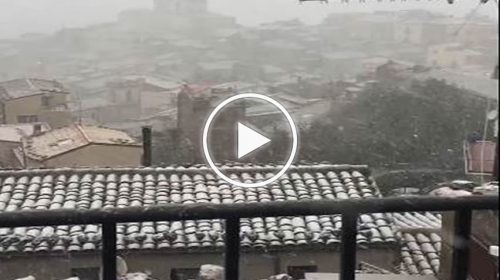 Nevica con accumulo sopra i 900 metri nel palermitano, le immagini da Petralia Sottana – VIDEO