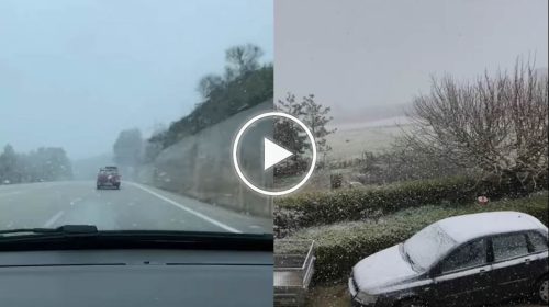 Nevica sui monti della Conca D’oro: le immagini dalla statale Palermo-Sciacca | VIDEO