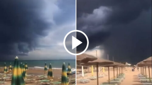 Spaventoso muro d’acqua verso Castelvetrano, il cielo si oscura e la spiaggia si svuota – VIDEO
