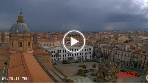 Piogge intense su Palermo, le immagini IN DIRETTA dalle webcam sui tetti della Cattedrale – VIDEO
