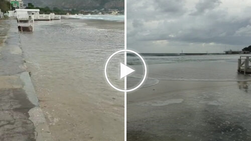Forte vento nella notte a Palermo, mareggiata inghiotte la spiaggia di Mondello – IL VIDEO