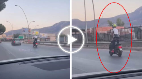 Temerario in Viale Regione Siciliana: scooterista in piedi e senza mani nel traffico Palermitano – IL VIDEO